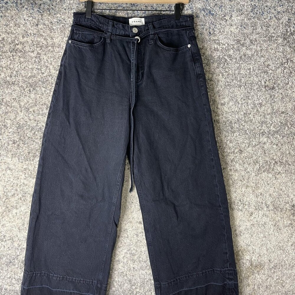 Frame Wide Leg Jeans Womens 31‎ Black Supermoon High Rise Raw Hem Cotton Pants